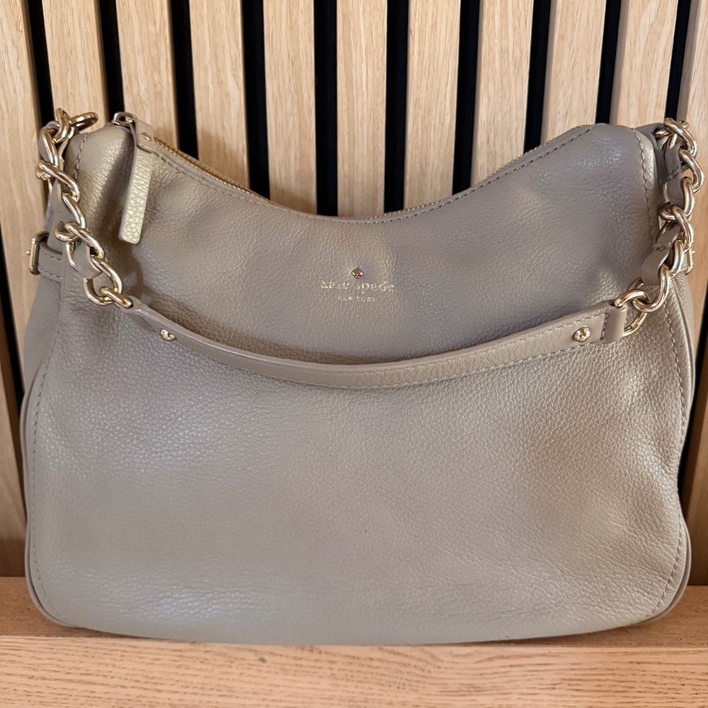 Kate Spade Taupe pebbled Leather hobo Bag with gold chain straps - Picture 3 of 14